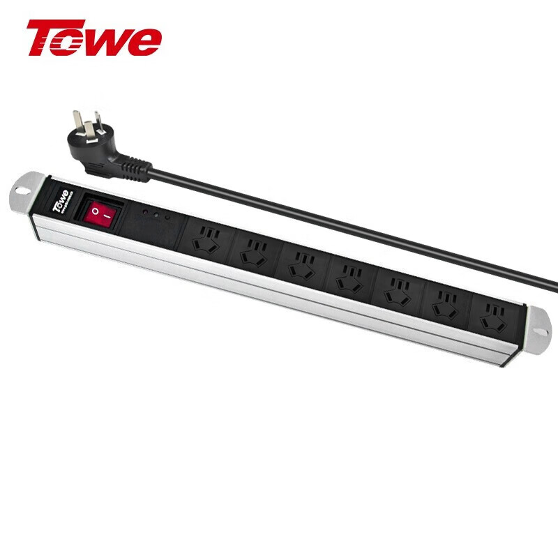 TOWE同為炫彩國標插座總控開關工業級防雷多功能帶USB 防雷 充電插排 7位10A國標五孔 防雷 總控開關 EN10/C71KS晶銀白