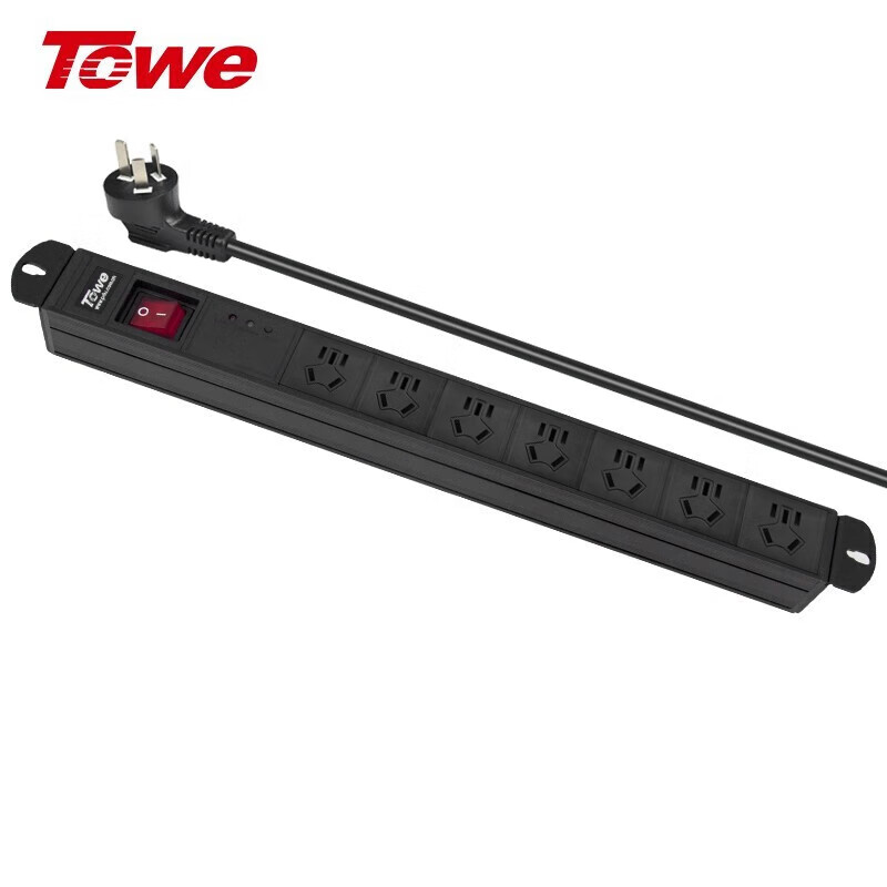 TOWE同為炫彩國標插座總控開關工業級防雷多功能帶USB 防雷 充電插排 7位10A國標五孔 防雷 總控開關 EN10/C71KS高雅黑