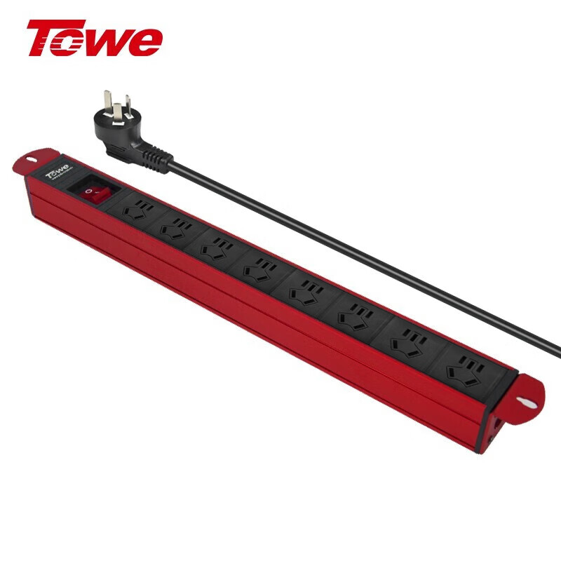 TOWE同為炫彩國標插座總控開關工業級防雷多功能帶USB 防雷 充電插排 8位10A國標五孔+總控開關 EN10/C81K中國紅