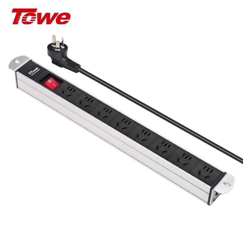 TOWE同為炫彩國標插座總控開關工業級防雷多功能帶USB 防雷 充電插排 8位10A國標五孔+總控開關 EN10/C81K晶銀白
