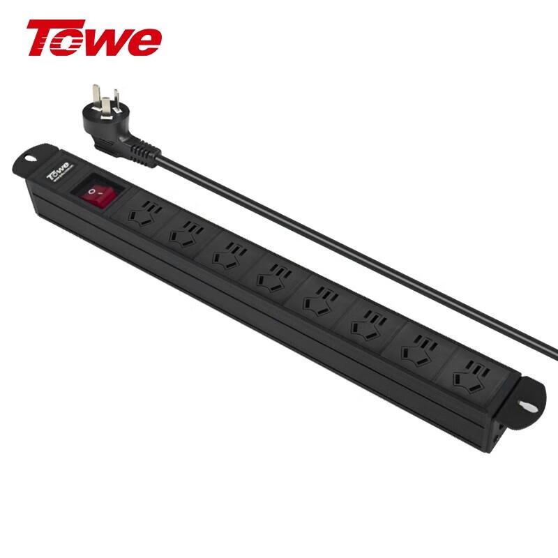TOWE同為炫彩國標插座總控開關工業級防雷多功能帶USB 防雷 充電插排 8位10A國標五孔+總控開關 EN10/C81K高雅黑