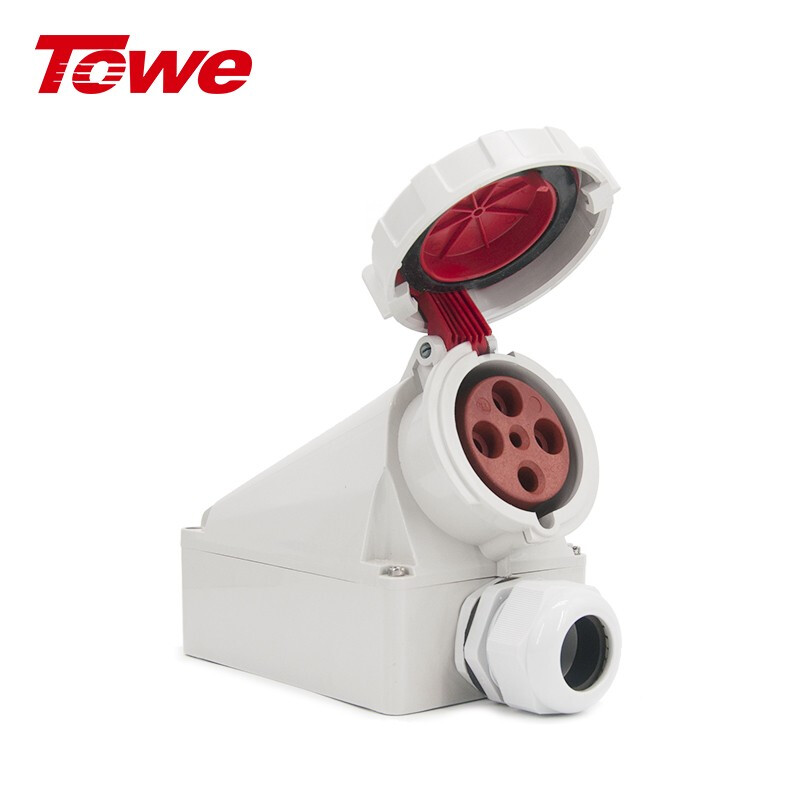 尼龍 3P+E 四芯 63A 380-415V IP67，紅灰，明裝插座，從頂部和底部穿入電纜線