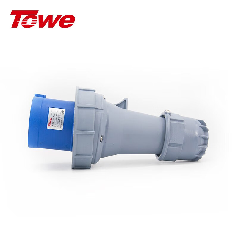 尼龍 2P+E 三芯 63A 220V-250V IP67，藍灰，工業插頭，公頭