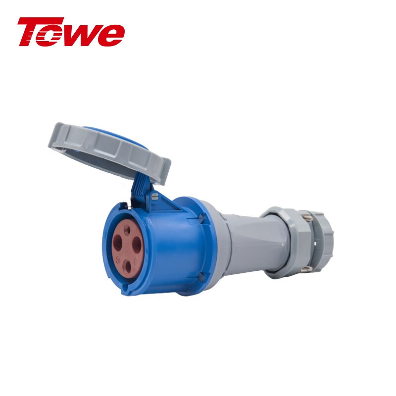 尼龍 2P+E 三芯 63A 220V-250V IP67，藍灰，工業連接器，母頭