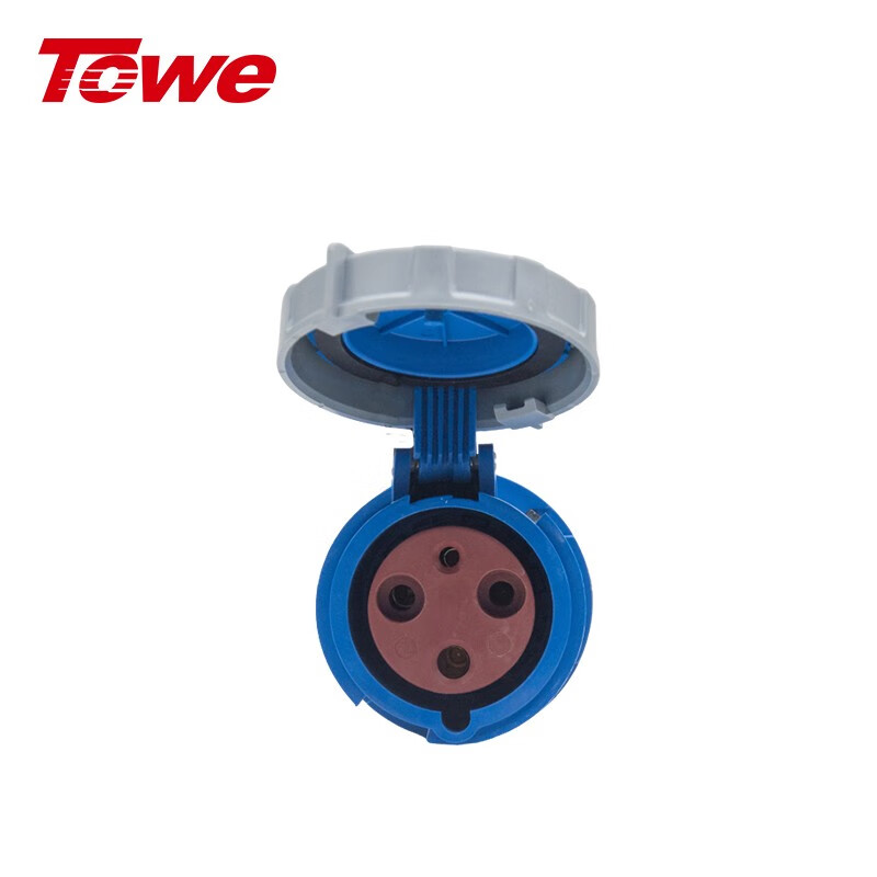 尼龍 2P+E 三芯 63A 220V-250V IP67，藍灰，工業連接器，母頭