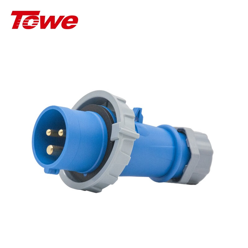 尼龍 2P+E 三芯 32A 220V-250V IP67，藍灰，工業插頭，公頭