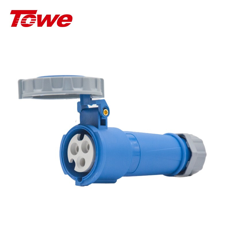 尼龍 2P+E 三芯 32A 220V-250V IP67，藍灰，工業連接器，母頭