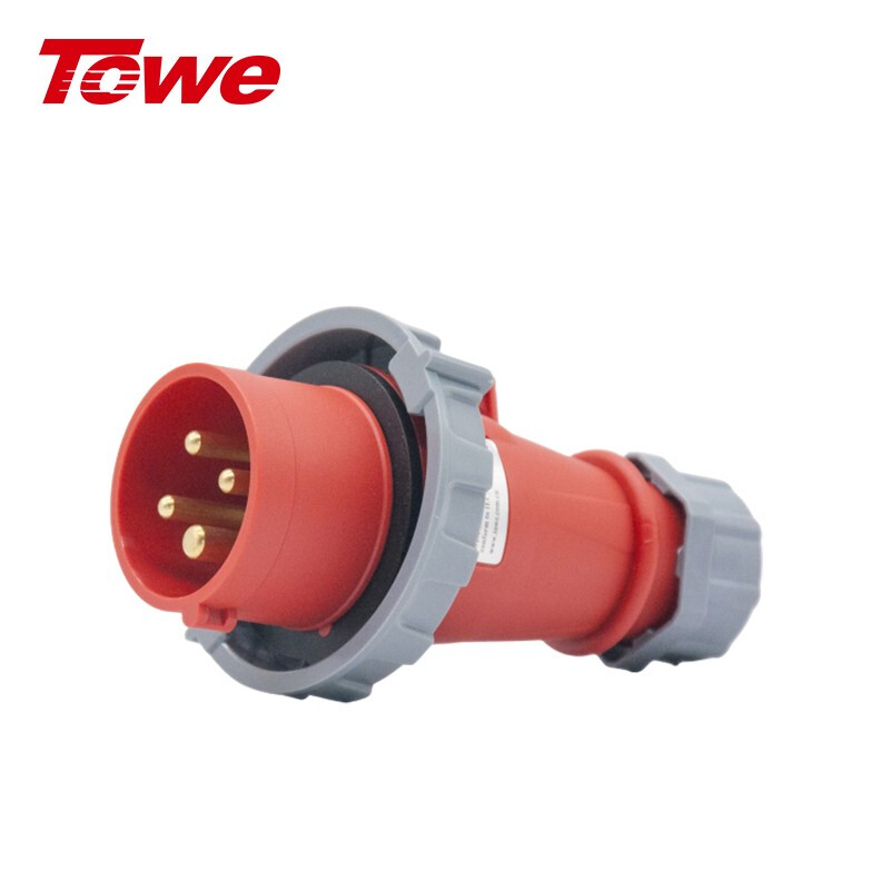 尼龍 3P+E 四芯 16A 380-415V IP67，紅灰，工業連接器，公頭
