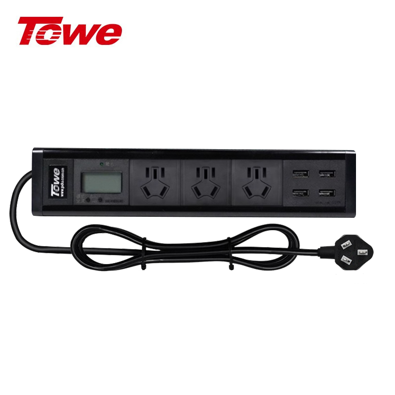 3位10A新國標(biāo)五孔+10A兩鍵定時模塊(采用繼電器16A)+4位USB+2米3*1.5平方線帶10A國標(biāo)插頭，實現(xiàn)插座定時供電，手機(jī)PAD定時充電，長度257.4mm，黑色外殼，黑色線纜